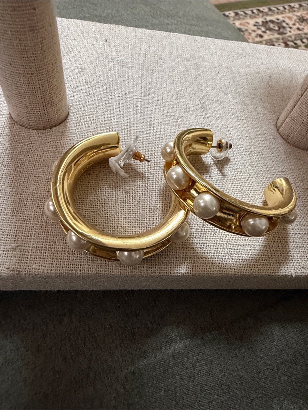 J. Crew Gold / Faux Pearl Accent Hoop Earrings, NWOT
